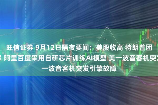 旺信证券 9月12日隔夜要闻：美股收高 特朗普团队加强安保 阿里百度采用自研芯片训练AI模型 美一波音客机突发引擎故障